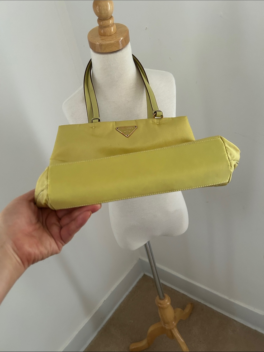 PRADA Nylon Tessuto Ochre City Tote With Leather Handles - Picture 6 of 12